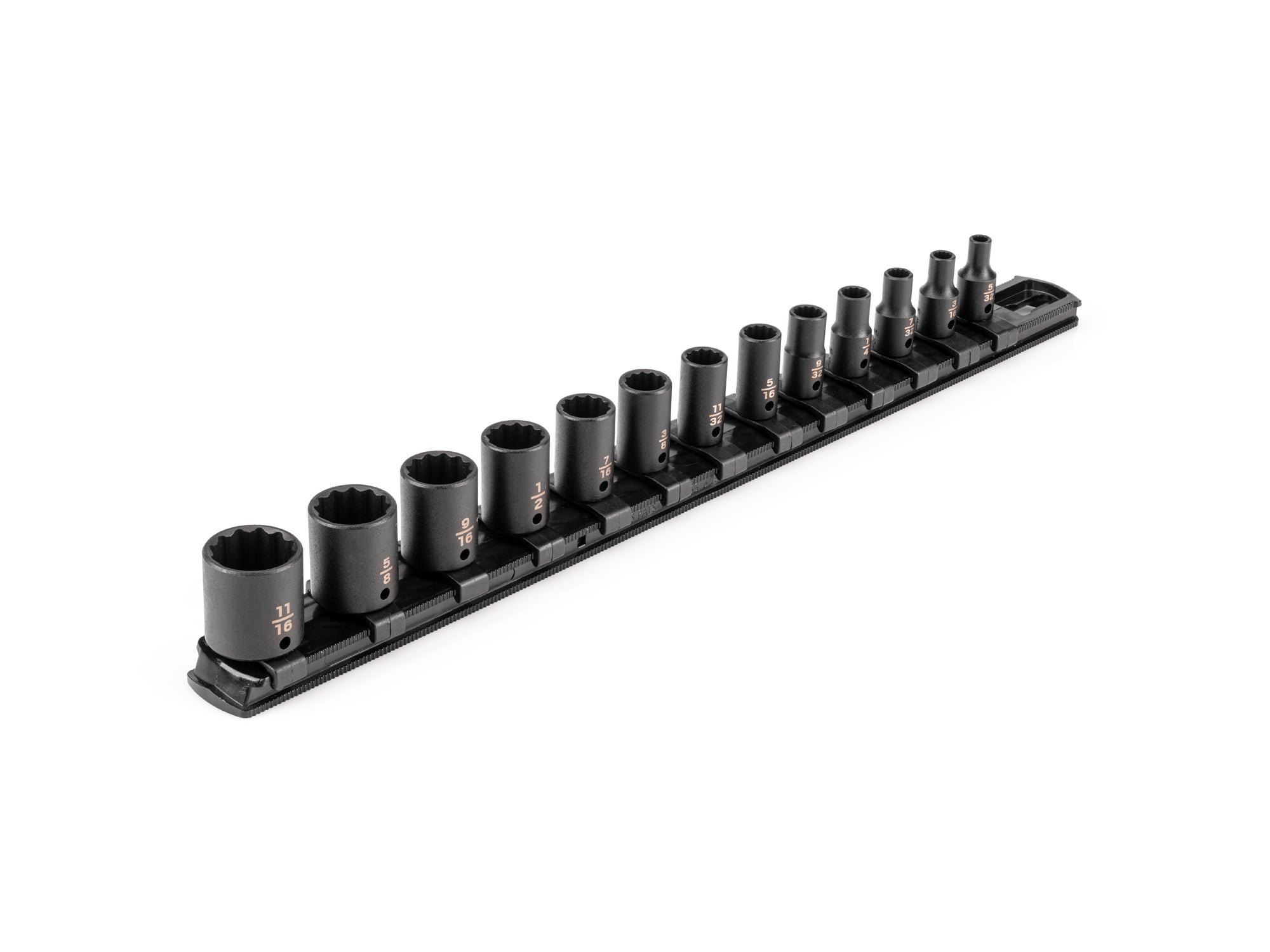 1/4 Inch Drive Shallow 12-Point Impact Socket Set with Rail, 13-Piece (5/32 - 11/16 in.)