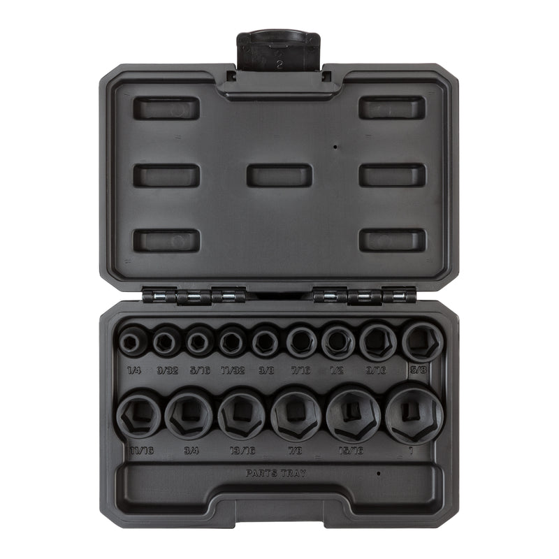 3/8 Inch Drive Shallow 6-Point Impact Socket Set with Case, 15-Piece (1/4 - 1 in.)