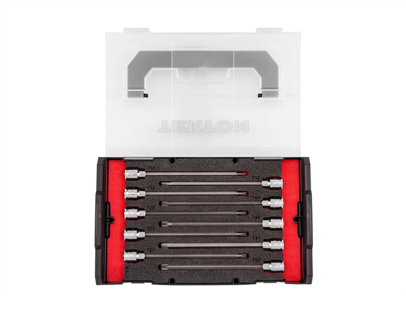 3/8 Inch Drive Long Torx Bit Socket Set with Mini Stacking Tool Box, 10-Piece (T10 - T50)