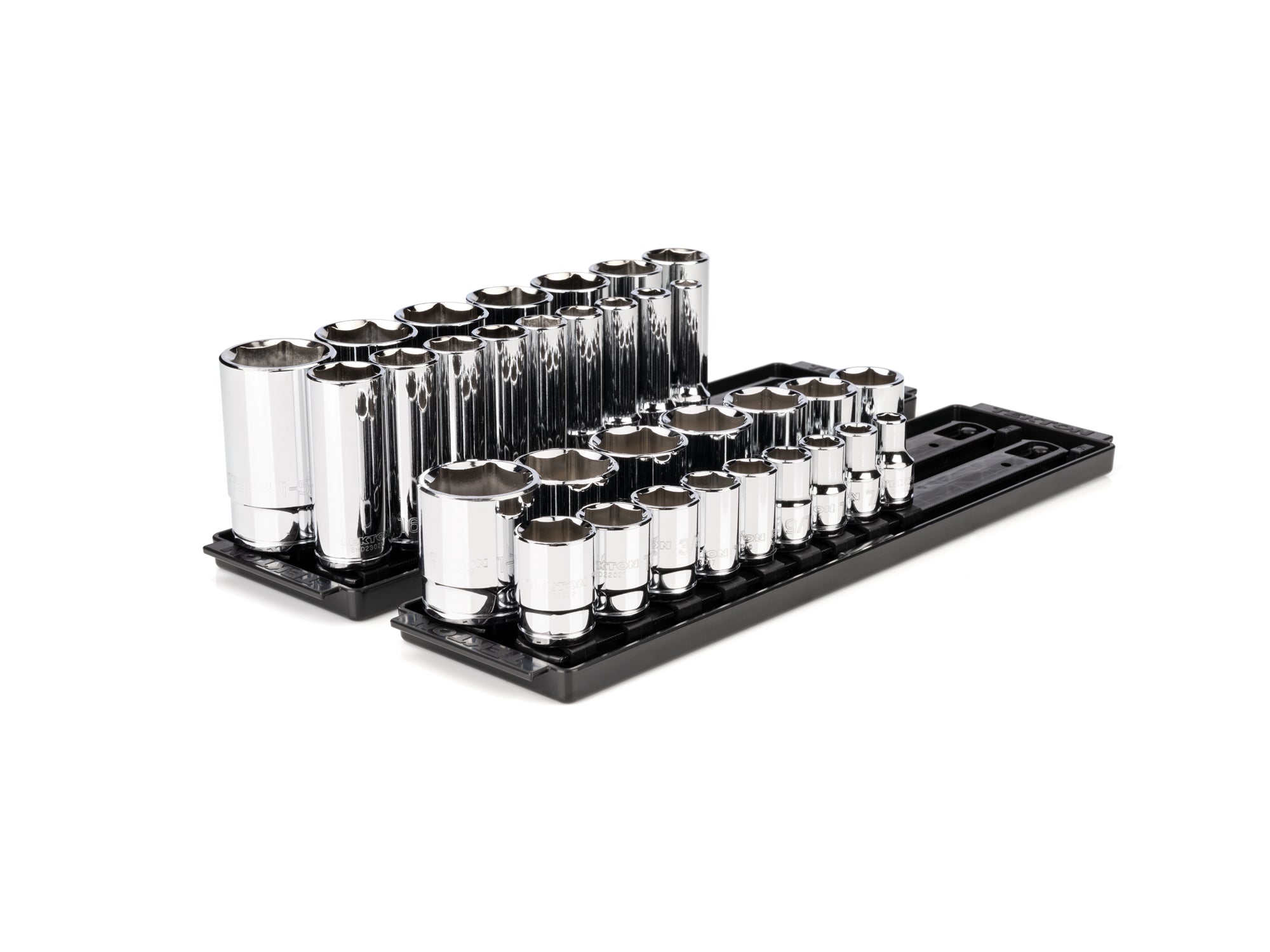 1/2 Inch Drive Shallow and Deep 6-Point Socket Set with Rails and Trays, 32-Piece (3/8 - 1-5/16 in.)