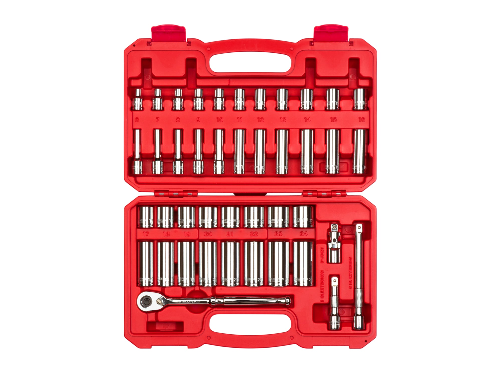 3/8 Inch Drive Shallow and Deep 6-Point Socket and Ratchet Set with Case, 42-Piece (6 - 24 mm)