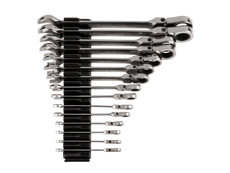 Flex Head 12-Point Ratcheting Combination Wrench Set with Modular Organizers, 15-Piece (1/4-1 in.)