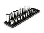 3/8 Inch Drive Shallow and Deep 6-Point Socket Set with Rails and Tray, 18-Piece (5/16 - 3/4 in.)
