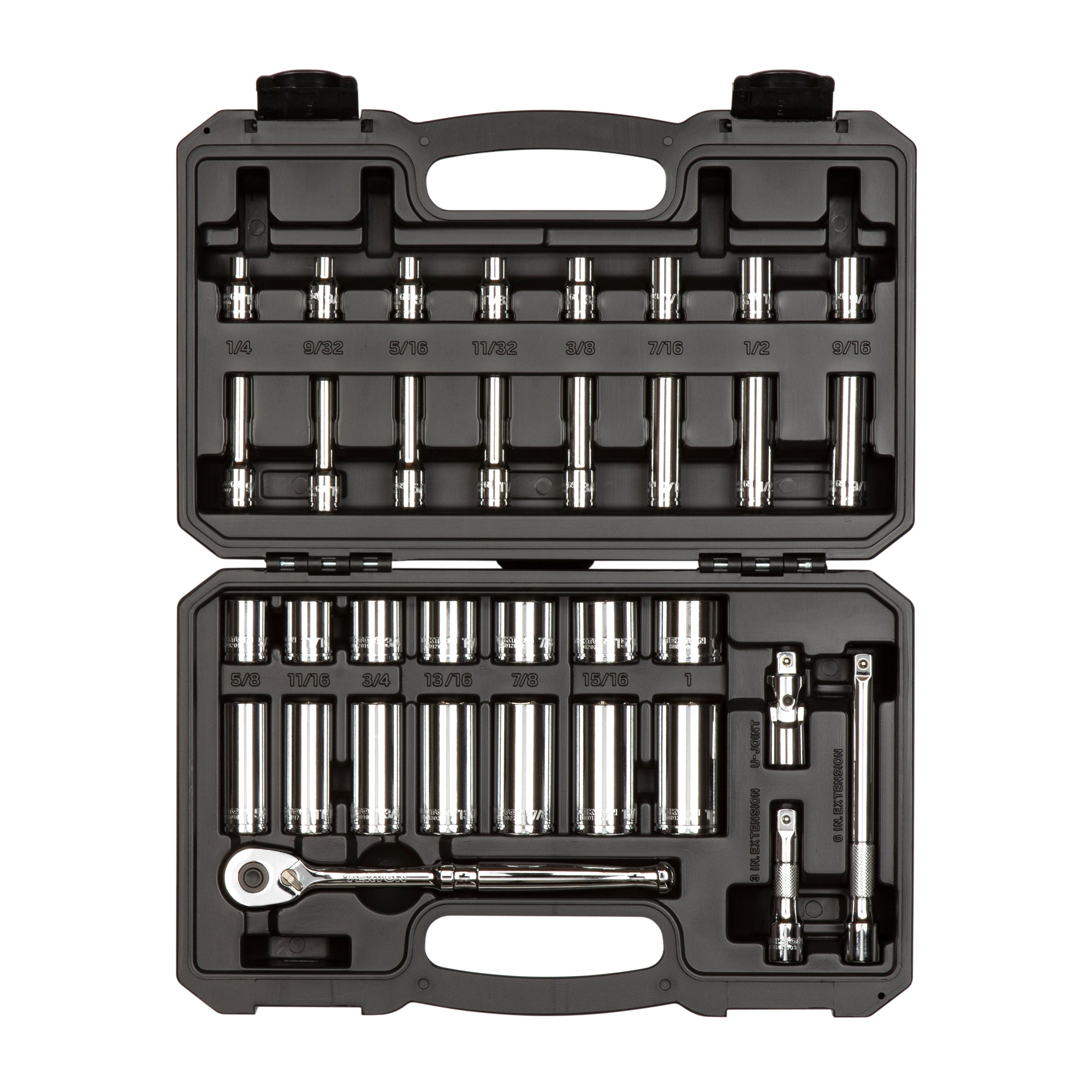 3/8 Inch Drive Shallow and Deep 6-Point Socket and Ratchet Set with Case, 34-Piece (1/4 - 1 in.)