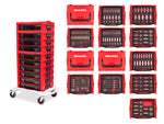 1/4, 3/8, 1/2 Inch Drive Shallow and Deep 12-Point Socket and Ratchet Set in Modular Stacking Tool Cart, 250-Piece (5/32 - 1-1/2 in., 4 - 38 mm)