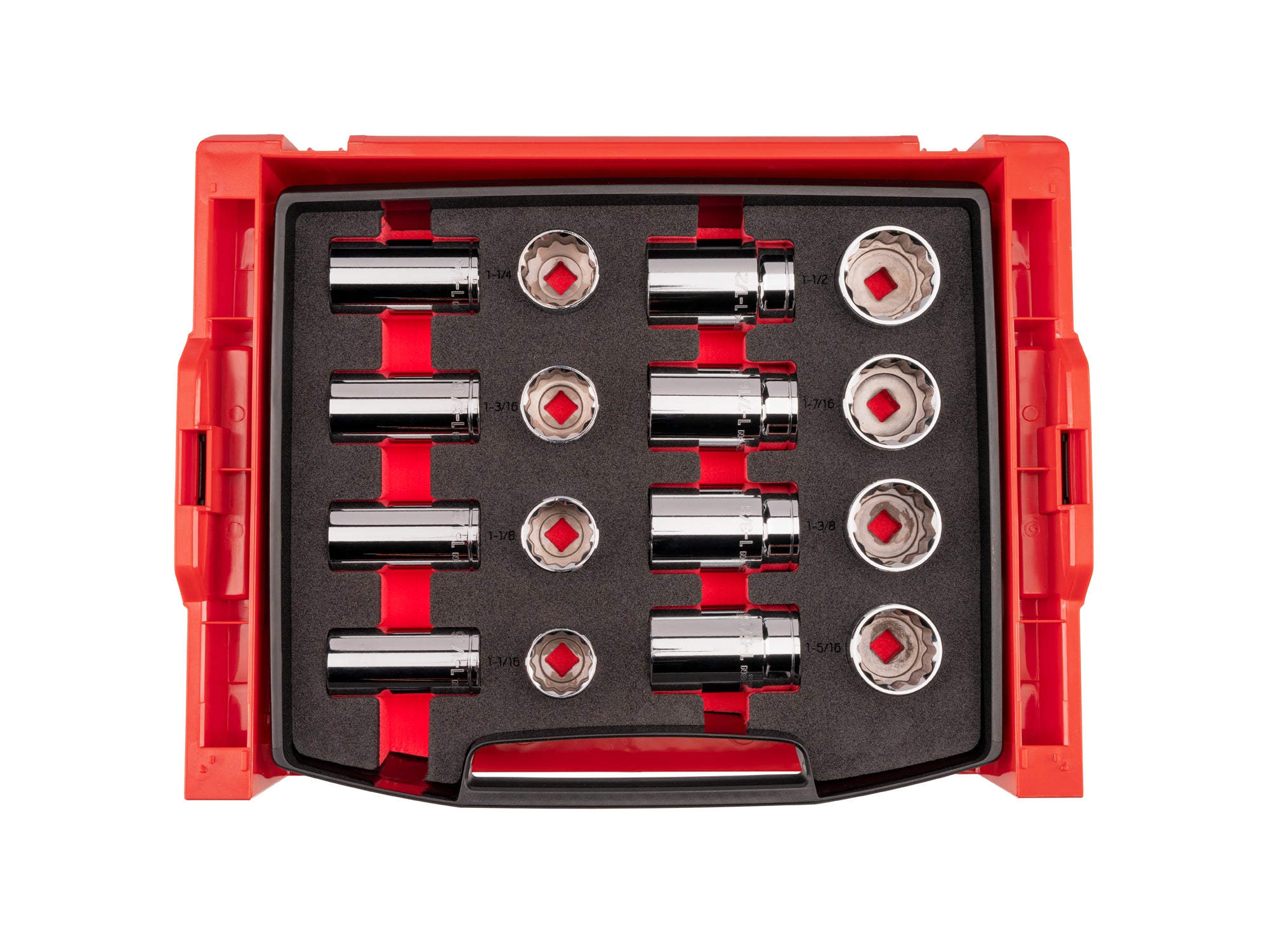1/2 Inch Drive Shallow and Deep 12-Point Socket Set with Open Top Drawer and Rack, 16-Piece (1-1/16 - 1-1/2 in.)