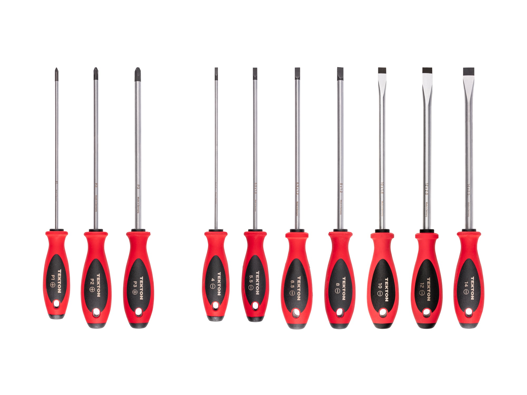 Phillips and Slotted Screwdriver Set - 8 Inch Shanks, 10-Piece (#1 - #3, 4 - 14 mm)