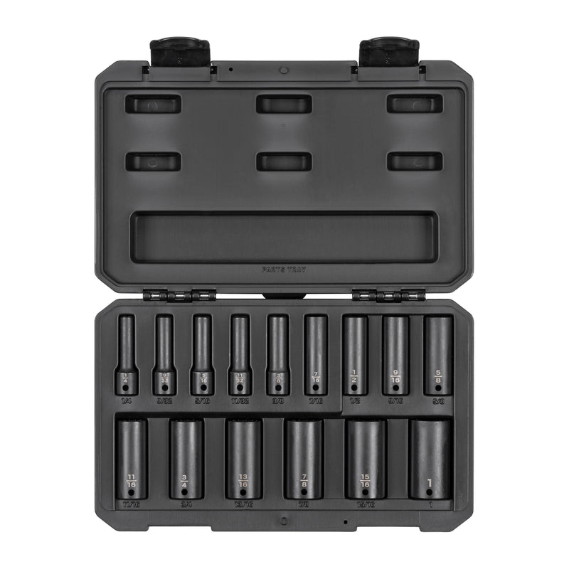 3/8 Inch Drive Deep 12-Point Impact Socket Set with Case, 15-Piece (1/4 - 1 in.)