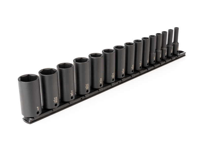 3/8 Inch Drive Deep 6-Point Impact Socket Set with Rail, 15-Piece (1/4 - 1 in.)
