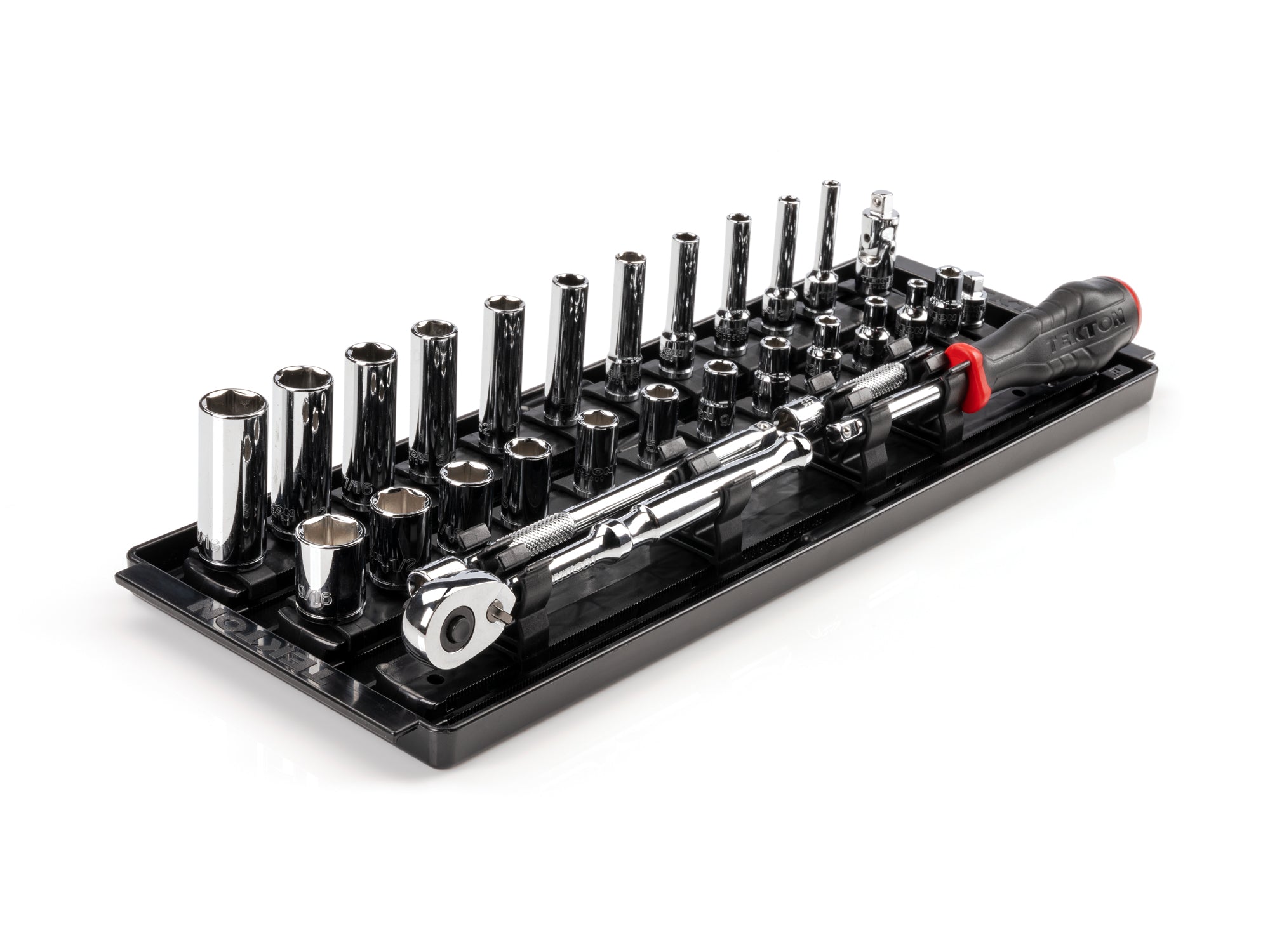 1/4 Inch Drive Shallow and Deep 6-Point Socket and Ratchet Set with Rails and Tray, 29-Piece (5/32 - 9/16 in.)