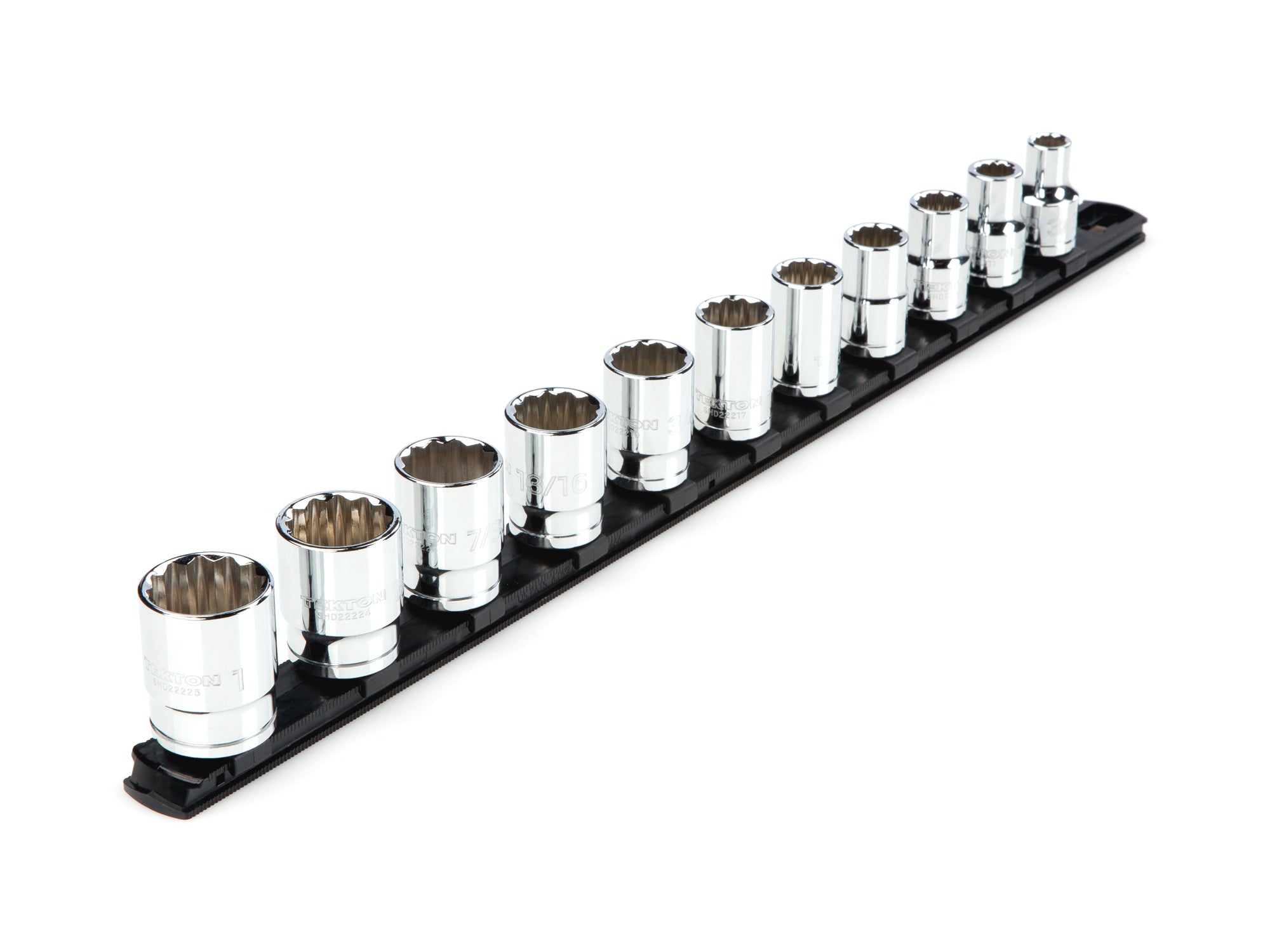 1/2 Inch Drive Shallow 12-Point Socket Set with Rail, 11-Piece (3/8 - 1 in.)