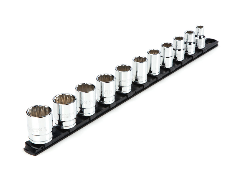 1/2 Inch Drive Shallow 12-Point Socket Set with Rail, 11-Piece (3/8 - 1 in.)