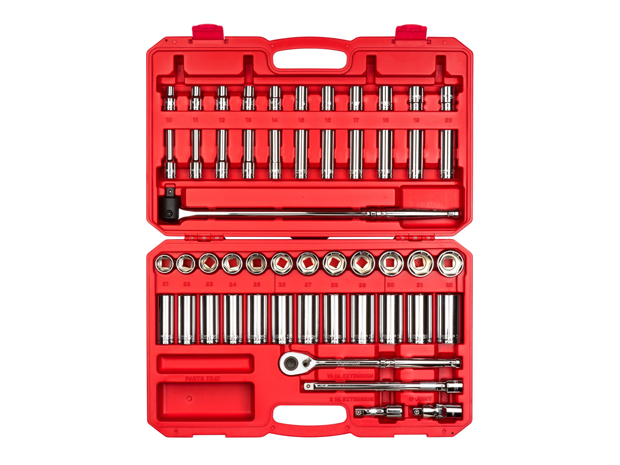 1/2 Inch Drive Shallow and Deep 6-Point Socket and Ratchet Set with Case, 51-Piece (10 - 32 mm)