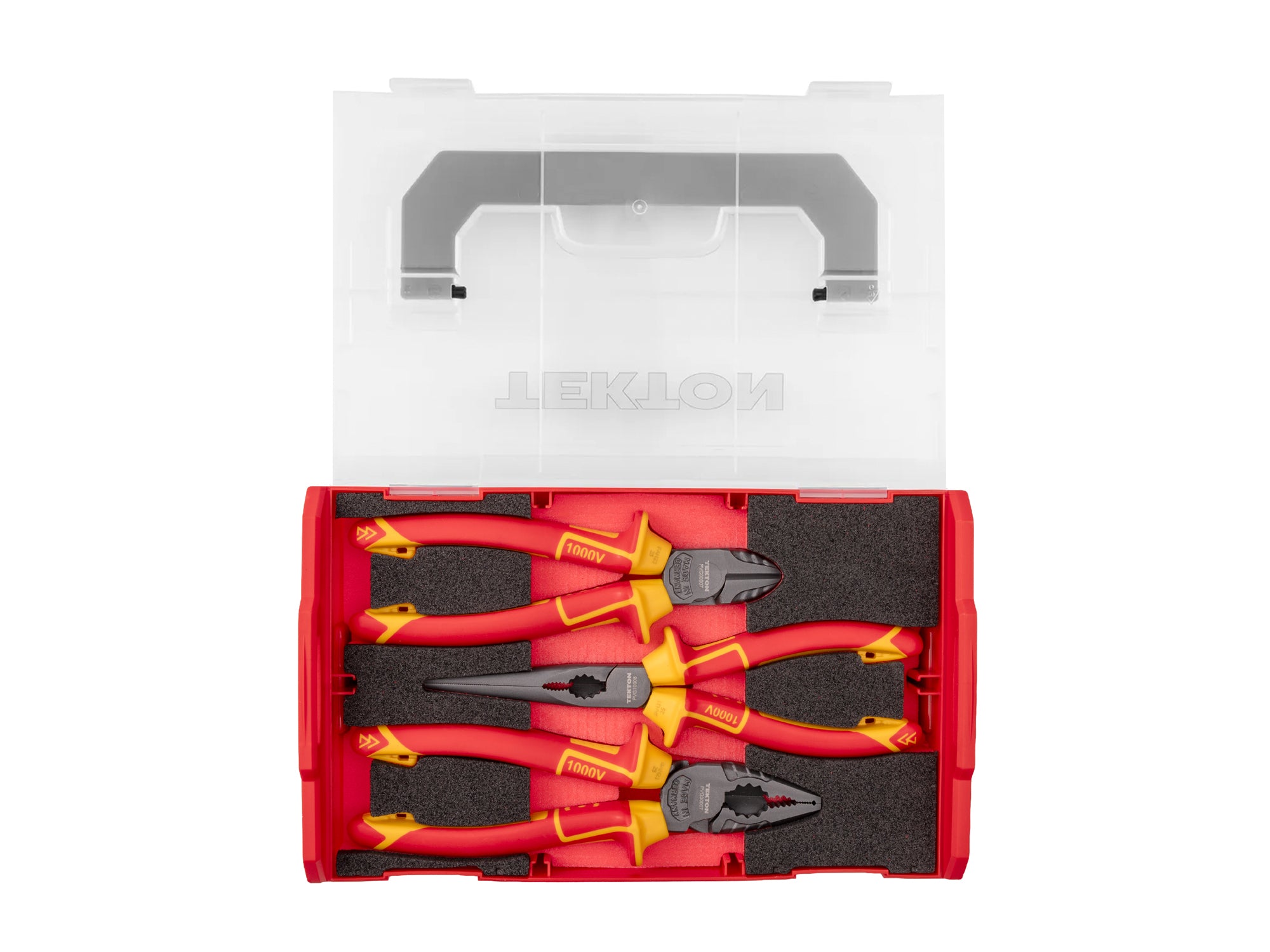 Insulated Pliers Set with Mini Stacking Tool Box, 3-Piece (Combination, Long Nose, Diagonal Cutting)
