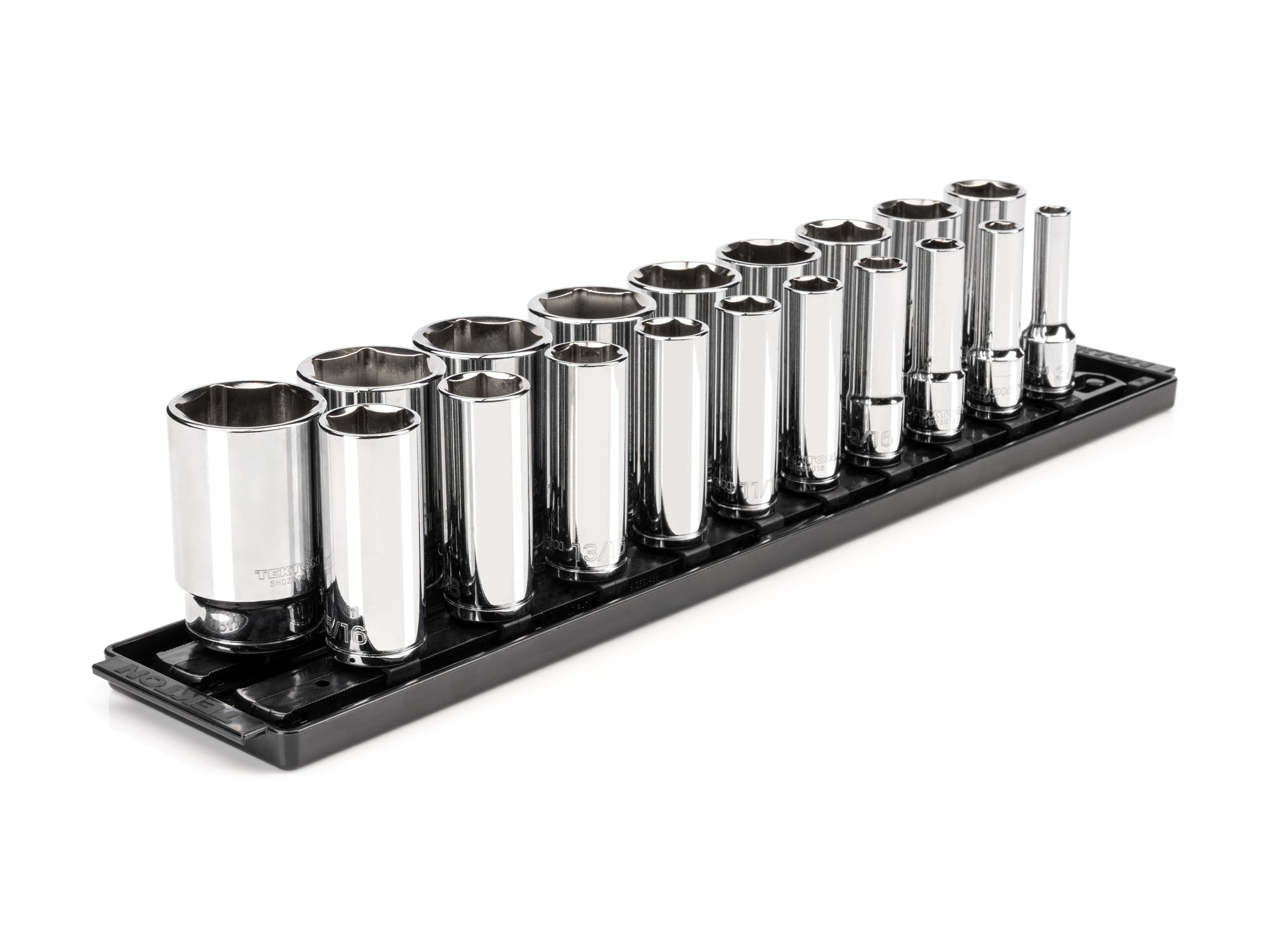 1/2 Inch Drive Deep 6-Point Socket Set with Rails and Tray, 19-Piece (3/8 - 1-1/2 in.)