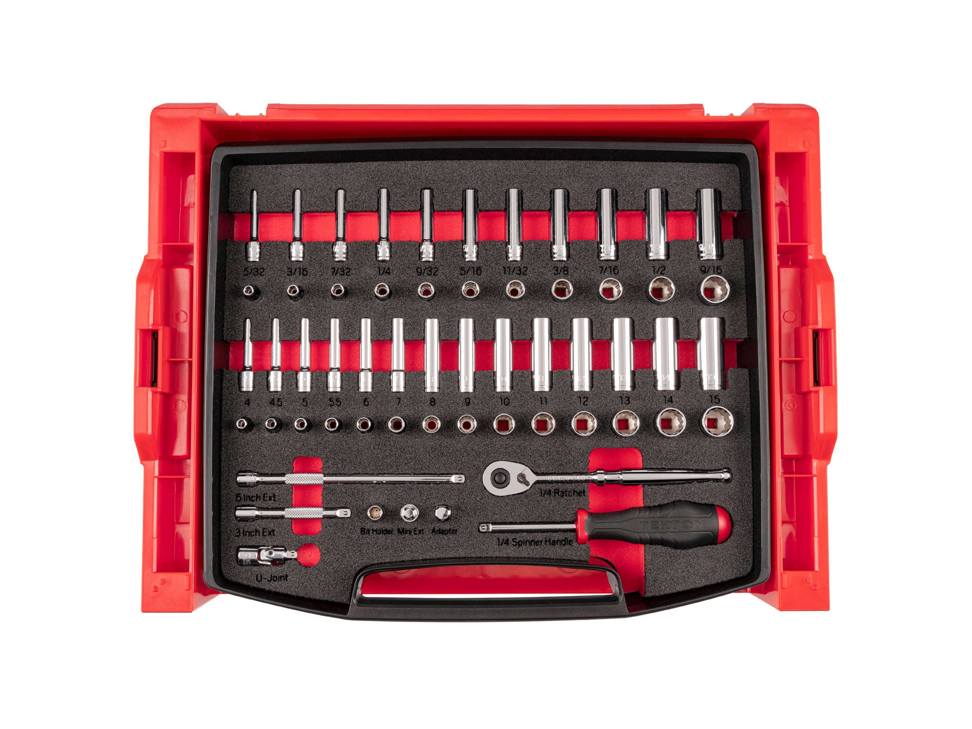 1/4 Inch Drive Shallow and Deep 12-Point Socket and Ratchet Set with Open Top Drawer and Rack, 58-Piece (5/32 - 9/16 in., 4 - 15 mm)