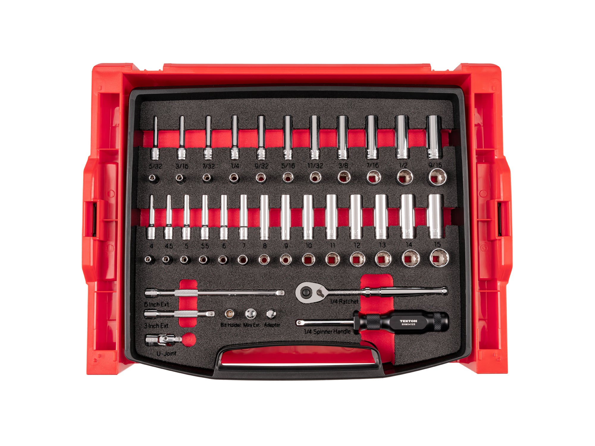 1/4 Inch Drive Shallow and Deep 12-Point Socket and Ratchet Set with Open Top Drawer and Rack, 58-Piece (5/32 - 9/16 in., 4 - 15 mm)