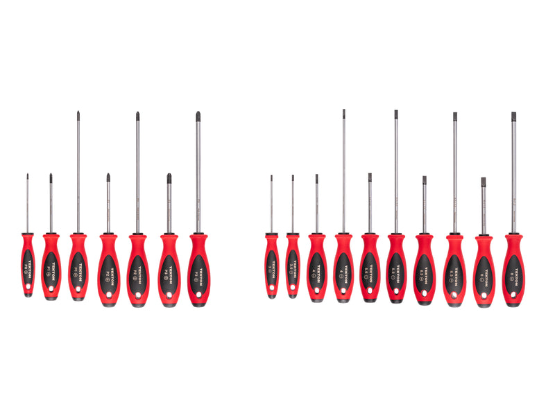 Phillips and Slotted Screwdriver Set - 4, 8 Inch Shanks, 17-Piece (#0 - #3, 3 - 8 mm)