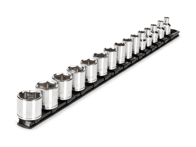3/8 Inch Drive Shallow 6-Point Socket Set with Rail, 15-Piece (1/4 - 1 in.)