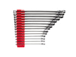Long Fixed/Flex Head 12-Point Ratcheting Box End Wrench Set with Modular Organizers, 14-Piece (6-19 mm)