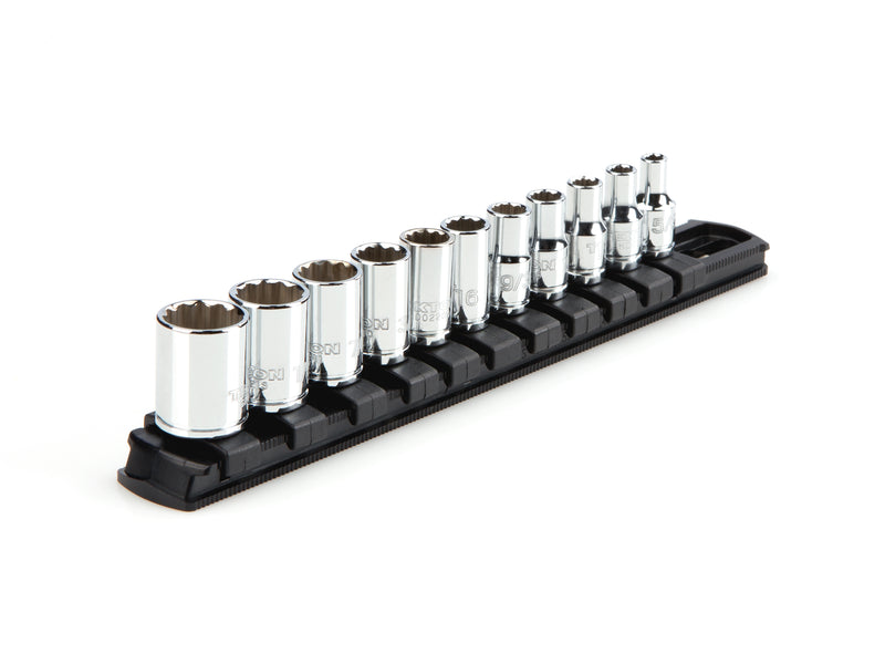 1/4 Inch Drive Shallow 12-Point Socket Set with Rail, 11-Piece (5/32 - 9/16 in.)
