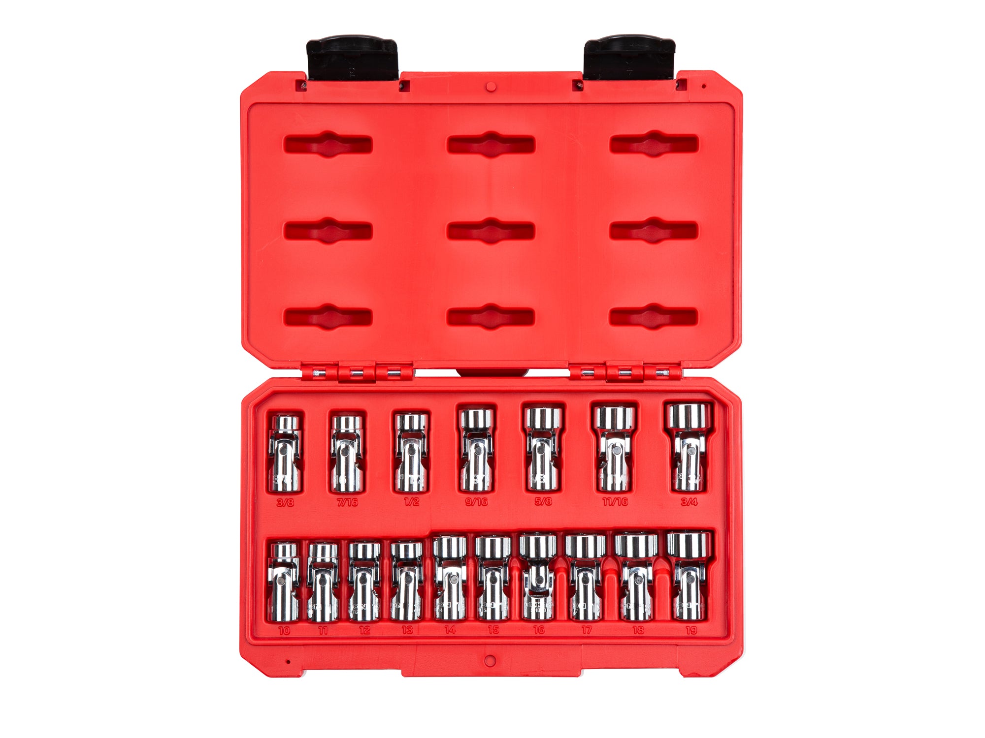 3/8 Inch Drive Shallow 6-Point Universal Joint Socket Set with Case, 17-Piece (3/8 - 3/4 in., 10 - 19 mm)