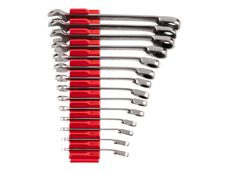 Reversible 12-Point Ratcheting Combination Wrench Set with Modular Organizers, 14-Piece (6-19 mm)