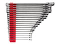 Long Fixed/Flex Head 12-Point Ratcheting Box End Wrench Set with Modular Organizers, 19-Piece (6-24 mm)
