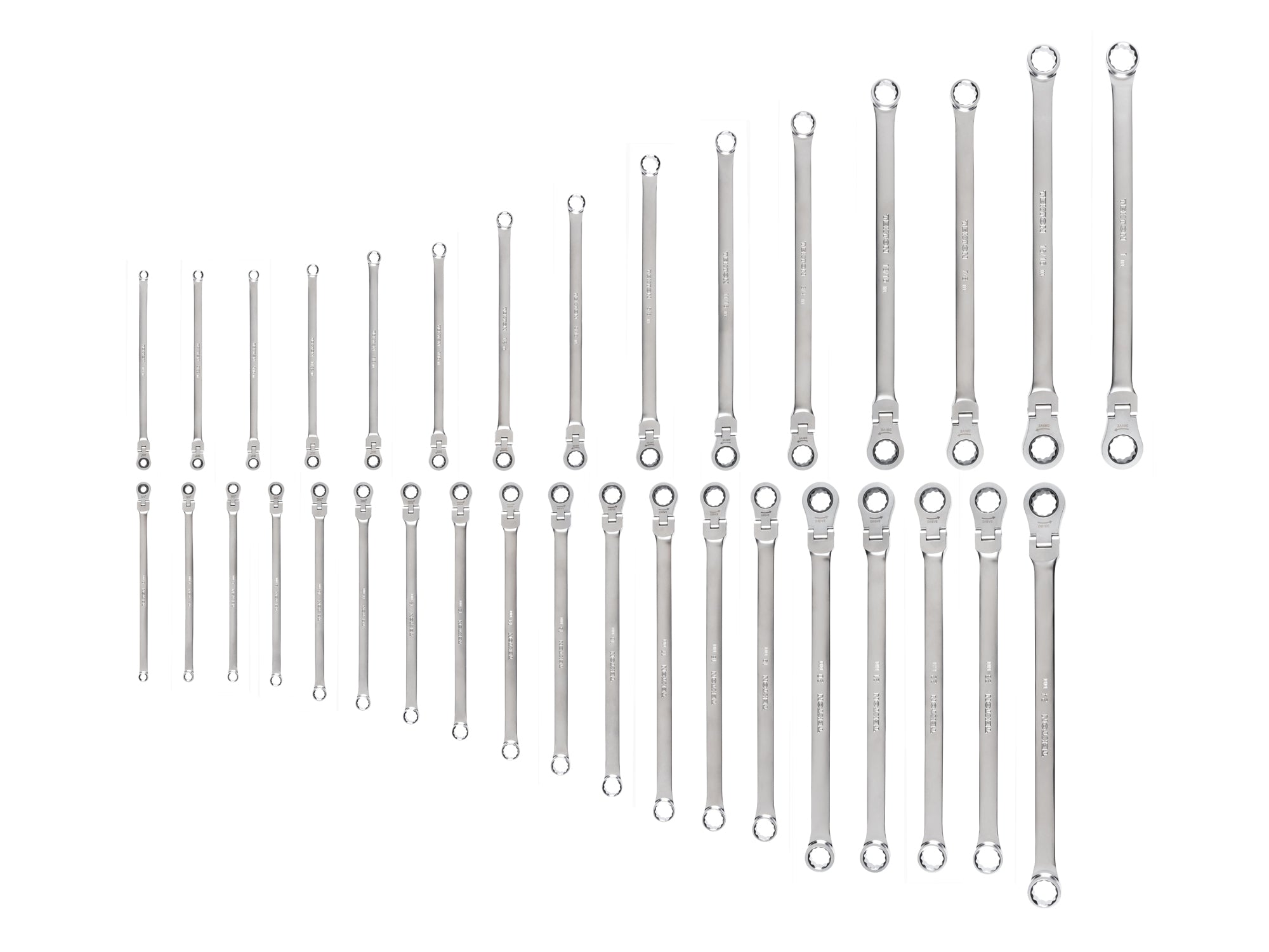 Long Fixed/Flex Head 12-Point Ratcheting Box End Wrench Set, 34-Piece (1/4-1 in., 6-24 mm)