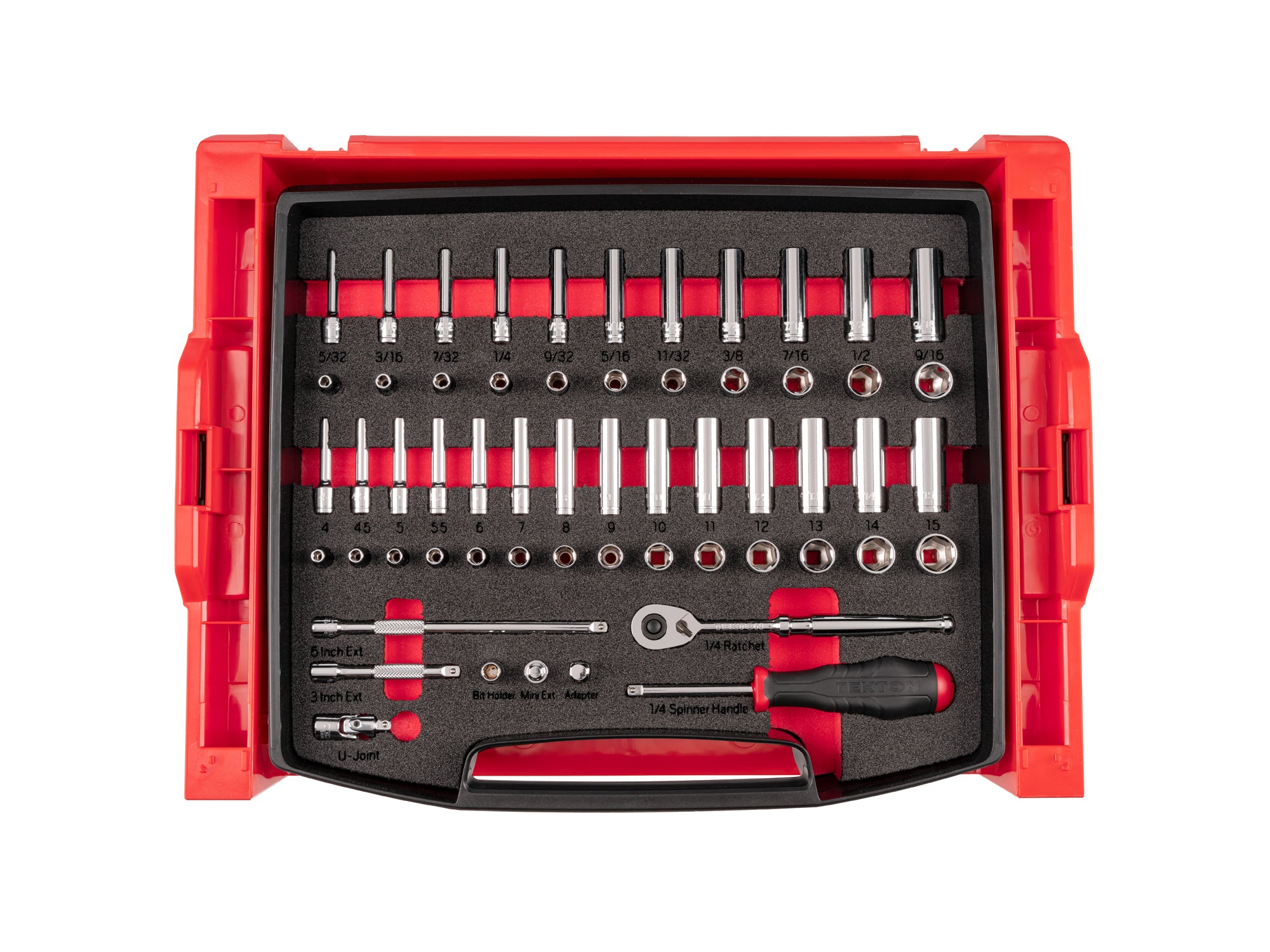 1/4 Inch Drive Shallow and Deep 6-Point Socket and Ratchet Set with Open Top Drawer and Rack, 58-Piece (5/32 - 9/16 in., 4 - 15 mm)