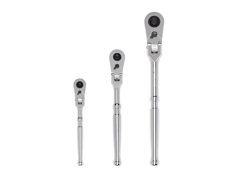 1/4, 3/8, 1/2 Inch Drive Flex Head Quick-Release Ratchet Set, 3-Piece (6, 8, 10-1/2 in.)