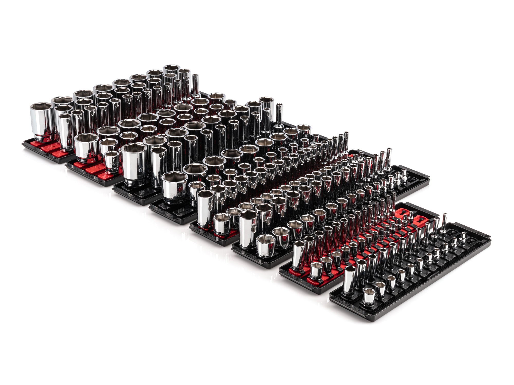 1/4, 3/8, 1/2 Inch Drive Shallow and Deep 6-Point Socket Set with Rails and Trays (214-Piece)