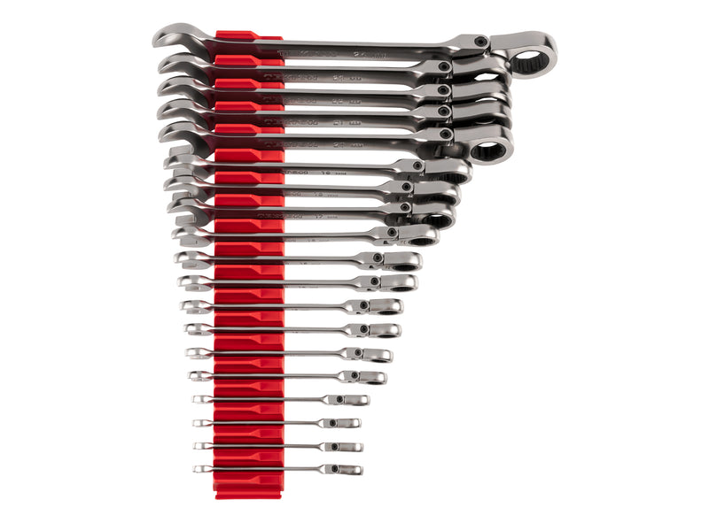 Flex Head 12-Point Ratcheting Combination Wrench Set with Modular Organizers, 19-Piece (6-24 mm)