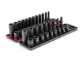 3/8 Inch Drive Shallow and Deep 6-Point Impact Socket Set with Rails and Trays, 42-Piece (5/16 - 3/4 in., 8 - 19 mm)