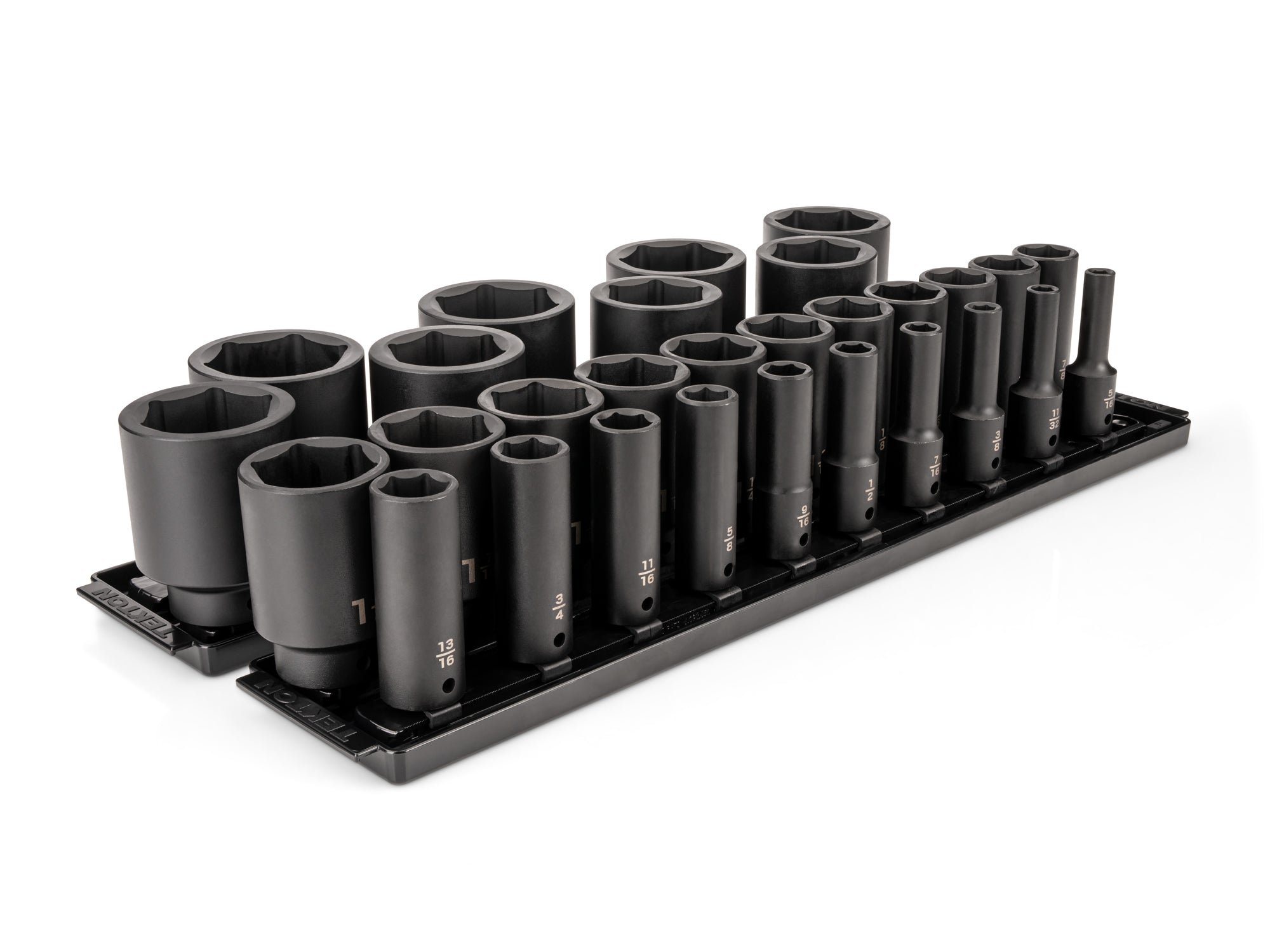1/2 Inch Drive Deep 6-Point Impact Socket Set with Rails and Tray, 29-Piece (5/16 - 2 in.)