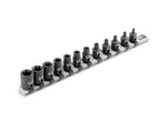 3/8 Inch Drive Shallow External Star Impact Socket Set with Rail, 12-Piece (E4-E20)