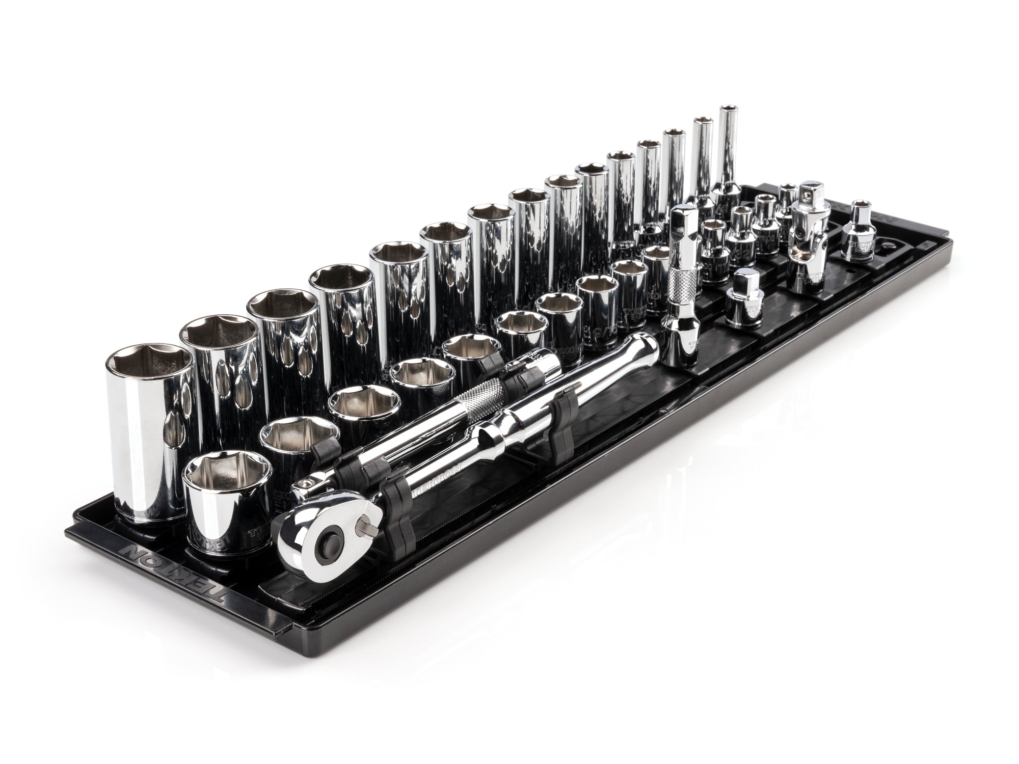 3/8 Inch Drive Shallow and Deep 6-Point Socket and Ratchet Set with Rails and Tray, 36-Piece (1/4 - 1 in.)