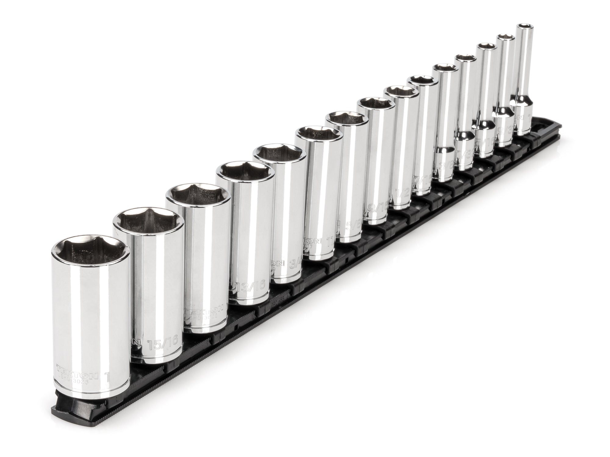 3/8 Inch Drive Deep 6-Point Socket Set with Rail, 15-Piece (1/4 - 1 in.)