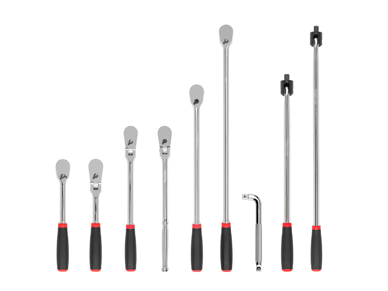 1/2 Inch Drive Non-Quick-Release Comfort Grip Ratchet, L-Handle, and Breaker Bar Set (9-Piece)