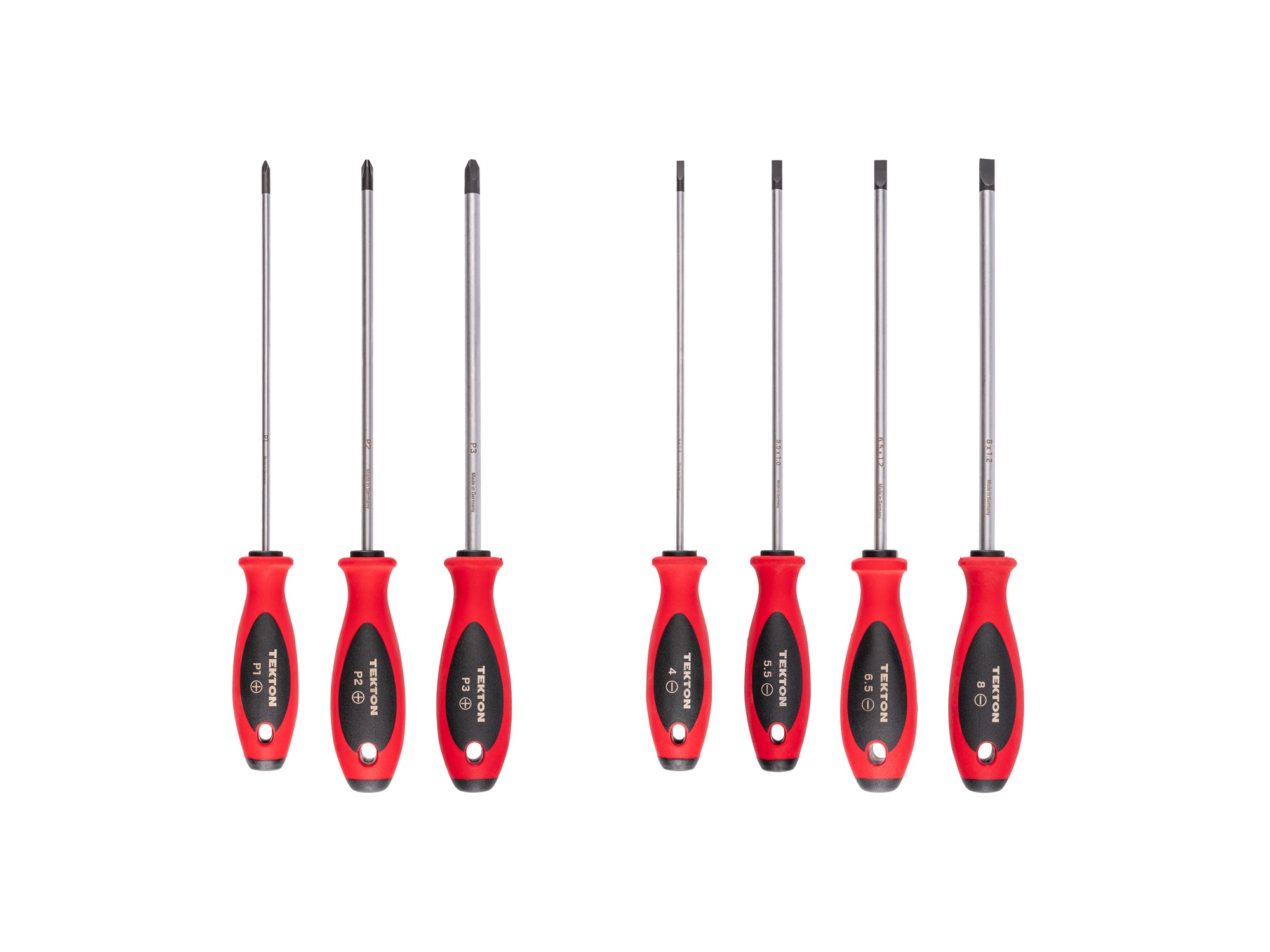 Phillips and Slotted Screwdriver Set - 8 Inch Shanks, 7-Piece (#1 - #3, 4 - 8 mm)
