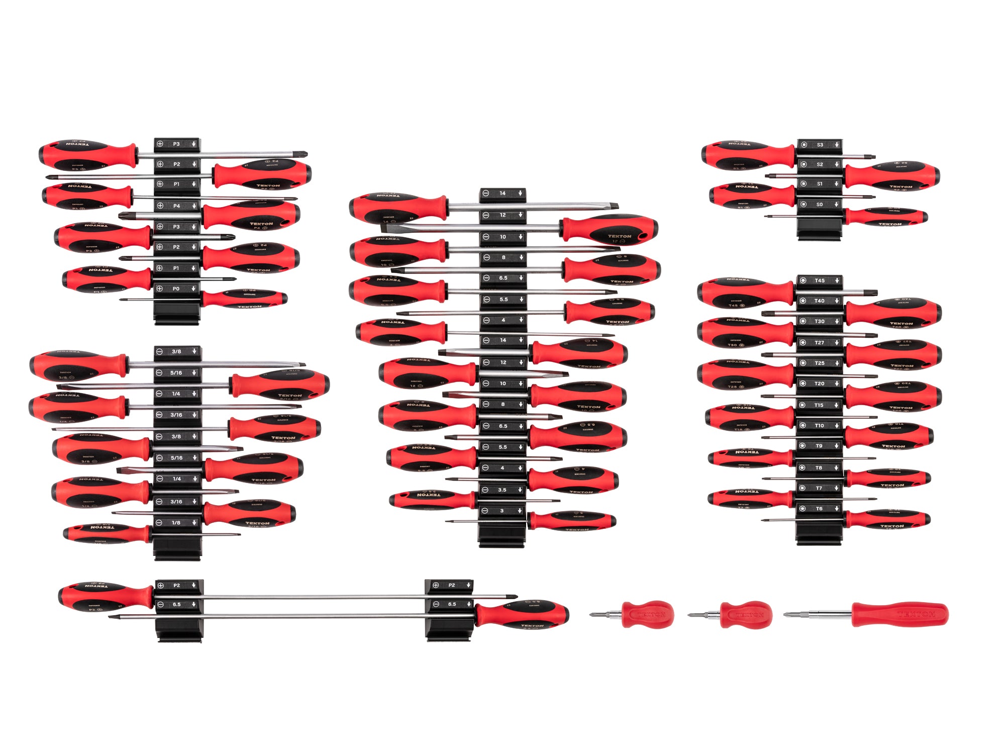 Phillips, Slotted, Torx, Square Screwdriver Set with Modular Organizers - 4, 8, 18 Inch Shanks (54-Piece)