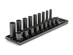 3/8 Inch Drive Shallow and Deep 12-Point Impact Socket Set with Rails and Tray, 18-Piece (5/16 - 3/4 in.)