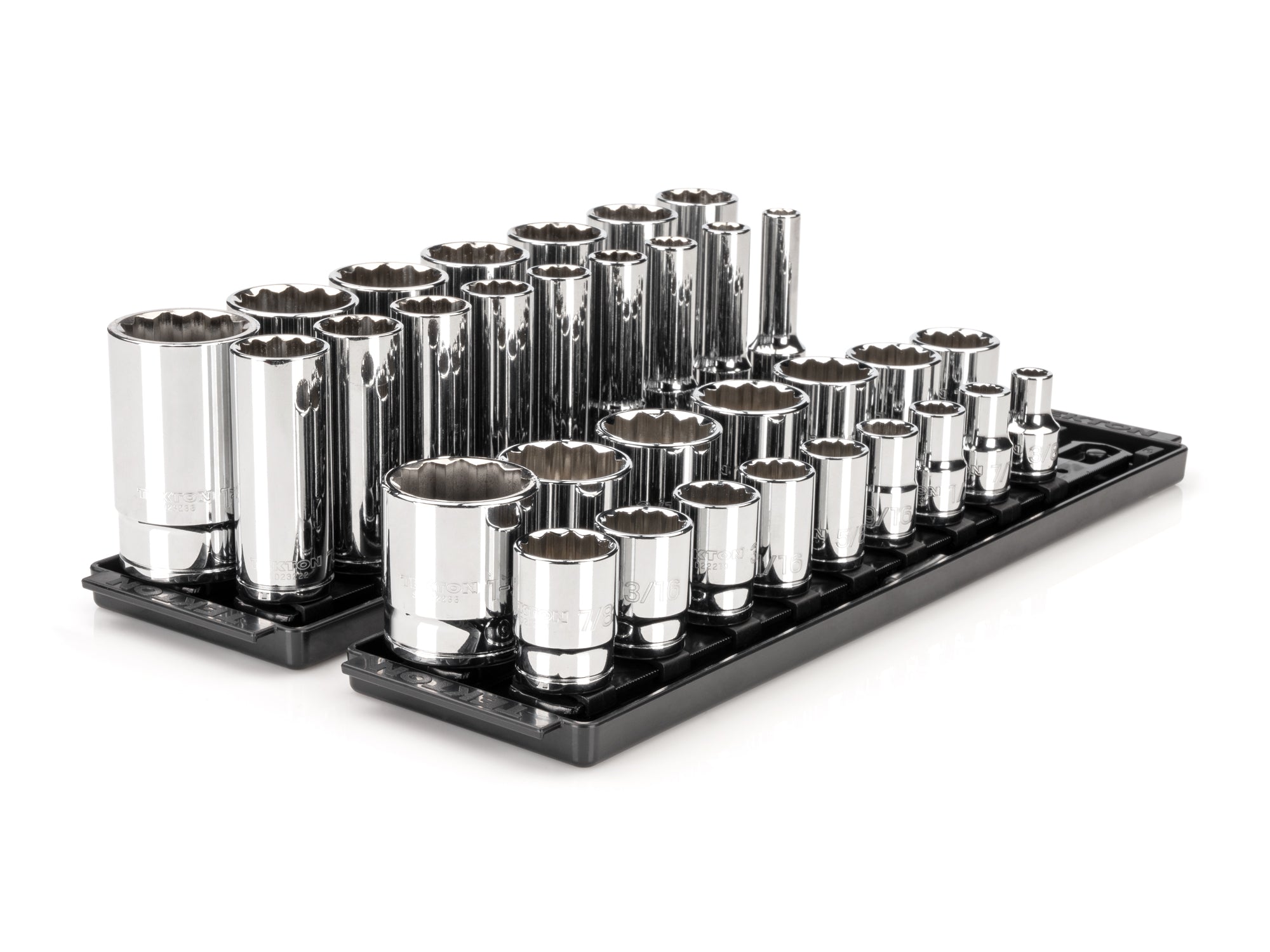 1/2 Inch Drive Shallow and Deep 12-Point Socket Set with Rails and Trays, 32-Piece (3/8 - 1-5/16 in.)