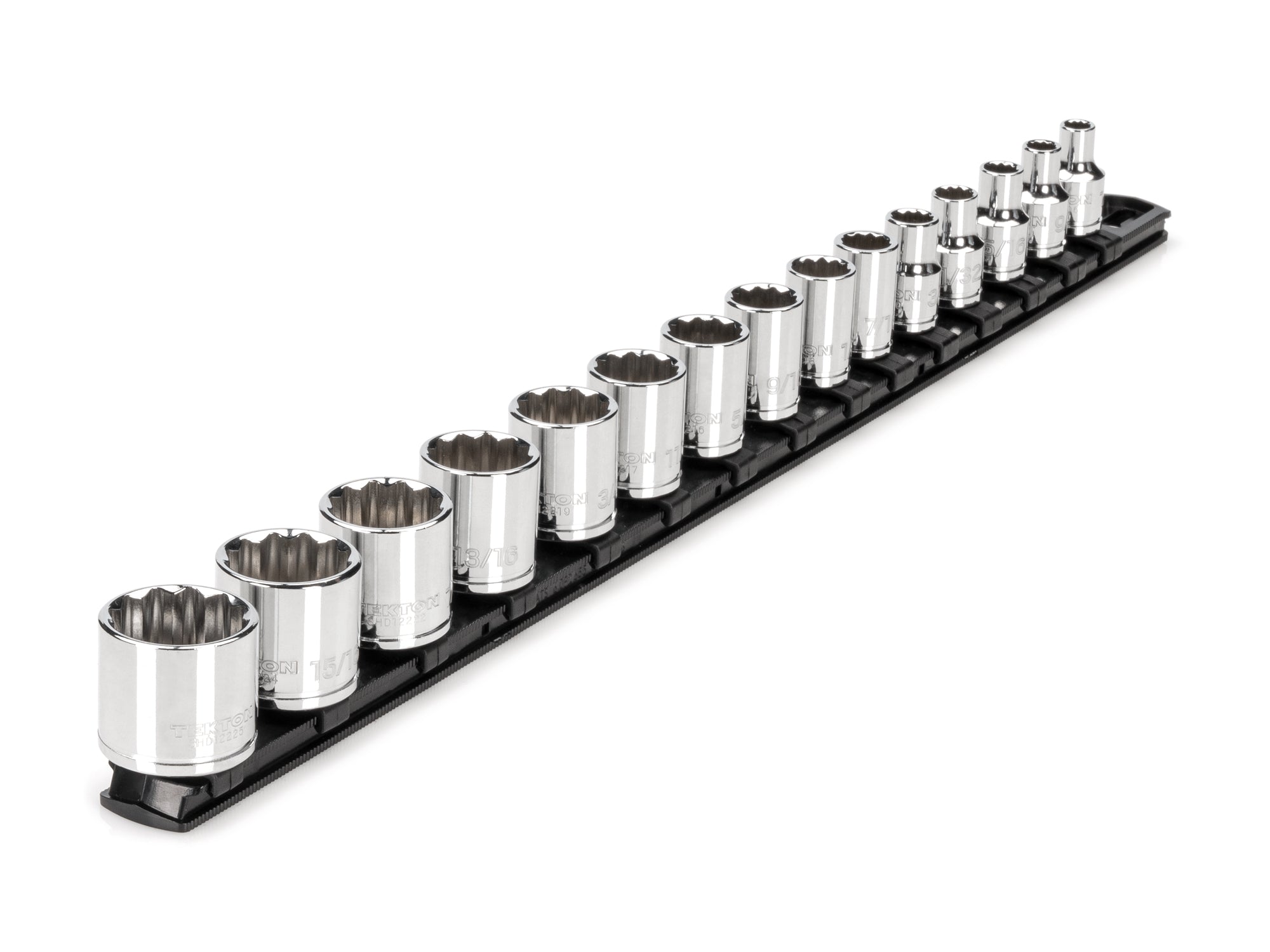3/8 Inch Drive Shallow 12-Point Socket Set with Rail, 15-Piece (1/4 - 1 in.)