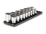 1/2 Inch Drive Shallow 12-Point Socket Set with Rails and Tray, 16-Piece (3/8 - 1-5/16 in.)