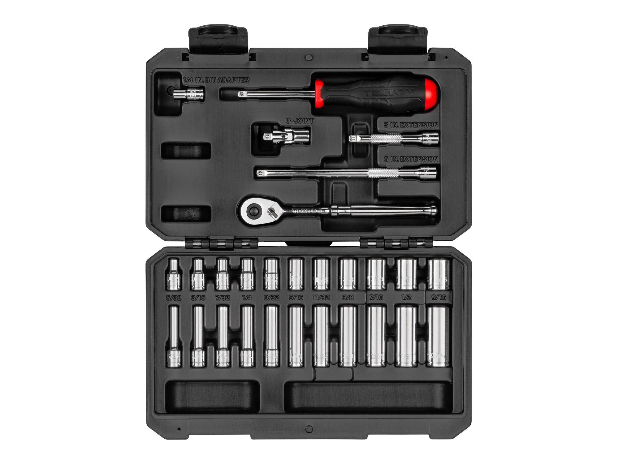 1/4 Inch Drive Shallow and Deep 6-Point Socket and Ratchet Set with Case, 28-Piece (5/32 - 9/16 in.)