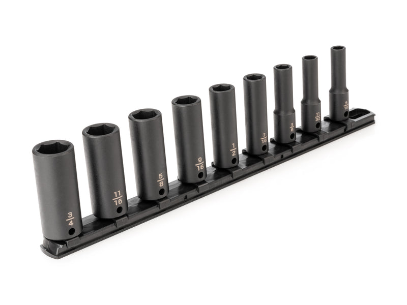 3/8 Inch Drive Deep 6-Point Impact Socket Set with Rail, 9-Piece (5/16 - 3/4 in.)