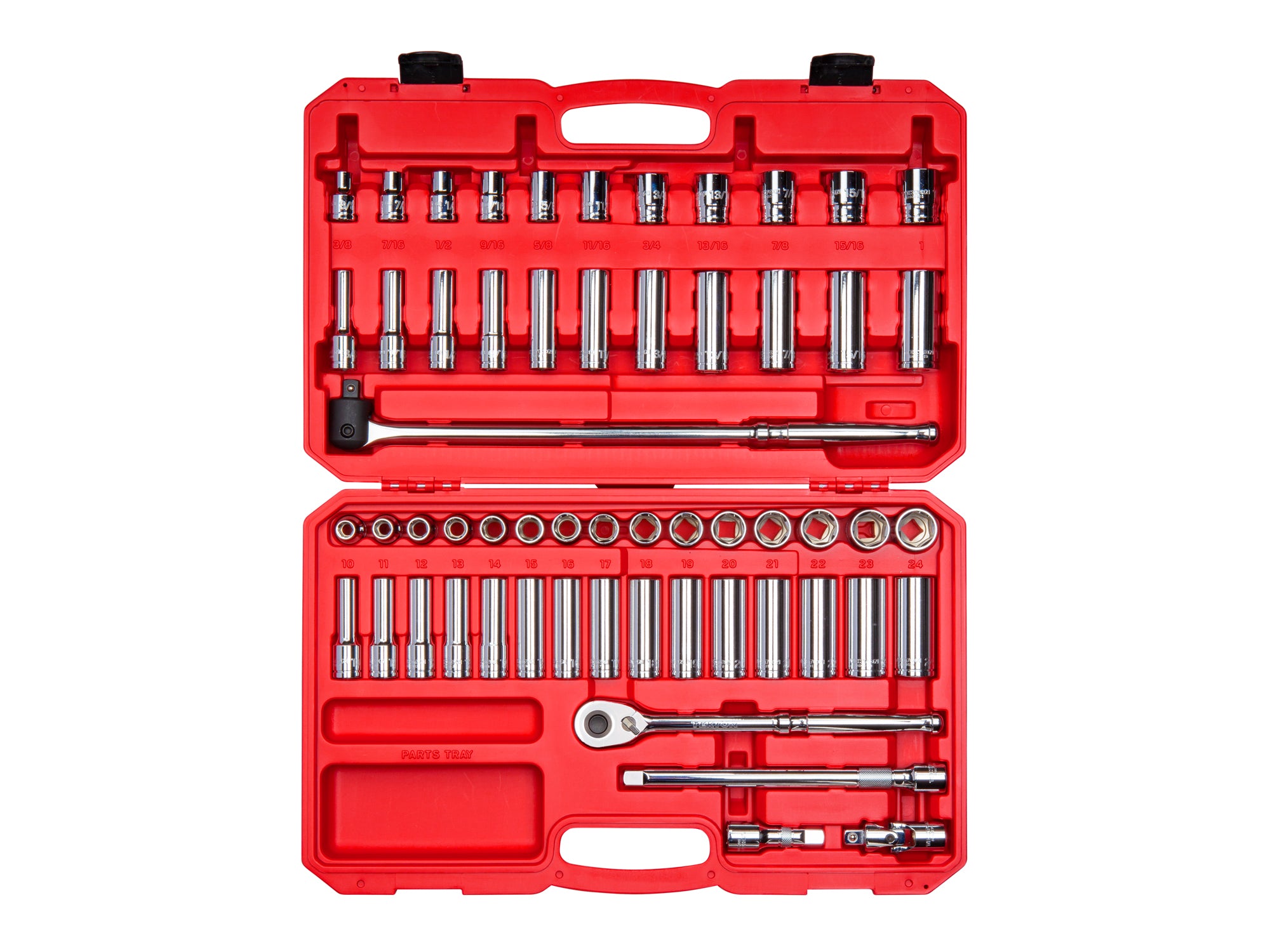 1/2 Inch Drive Shallow and Deep 6-Point Socket and Ratchet Set with Case, 57-Piece (3/8 - 1 in., 10 - 24 mm)