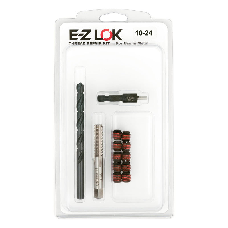 #10-24 x 3/8"-16 Carbon Steel Solid Wall Threaded Insert W/Red Loctite Standard Repair Kit with Inserts, Drill Bit, Tap, and Install Tool
