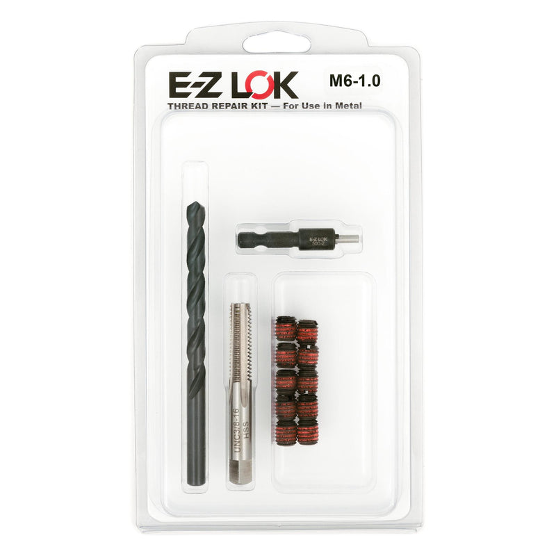 M6-1.0 x M10-1.5 Carbon Steel Solid Wall Threaded Insert W/Red Loctite Standard Repair Kit with Inserts, Drill Bit, Tap, and Install Tool